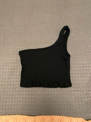 Top canalé asimétrico negro Talla S