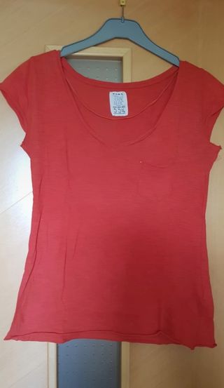 Camiseta Zara Roja Manga Corta Talla S