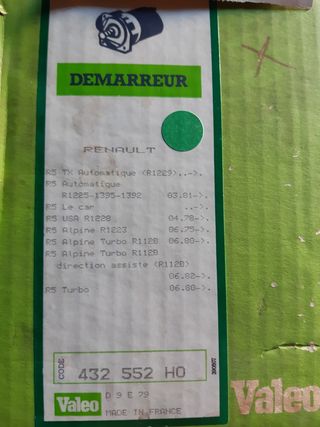 Motor Arranque Valeo Renault 5 copa , R 5 turbo ..