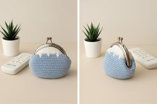 Monedero de crochet azul y blanco