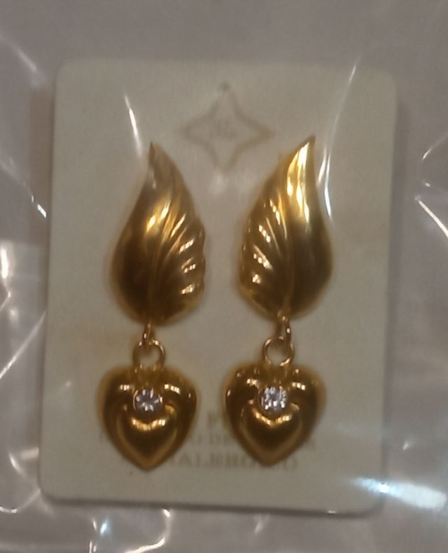 Pendientes Corazón y Hoja Oro Laminado