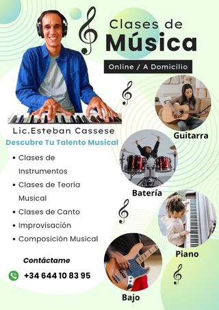 Clases de Música: Piano/Guitarra/Bajo/Batería