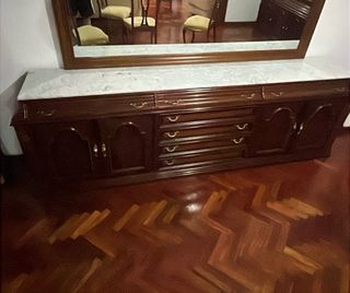 Mesa de salón madera maciza mármol