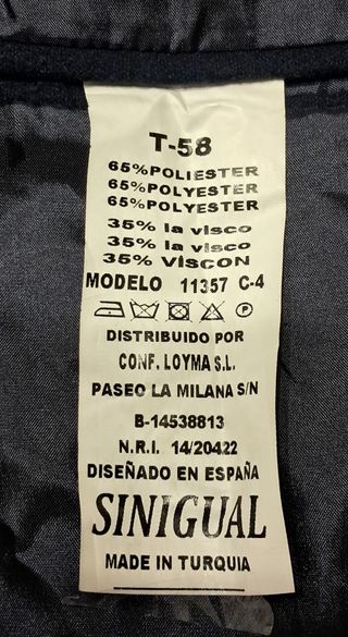 Abrigo Sinigual Talla 58 Azul