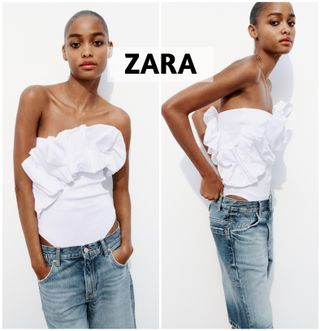 Body Zara blanco con volantes Talla M