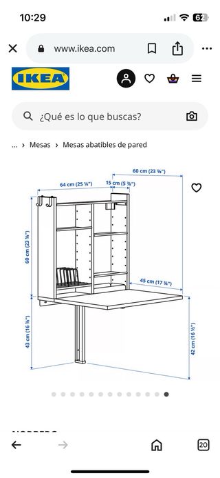 Mesa abatible pared Ikea blanca