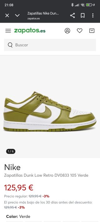 Nike Dunk Retro Verdes Talla 43