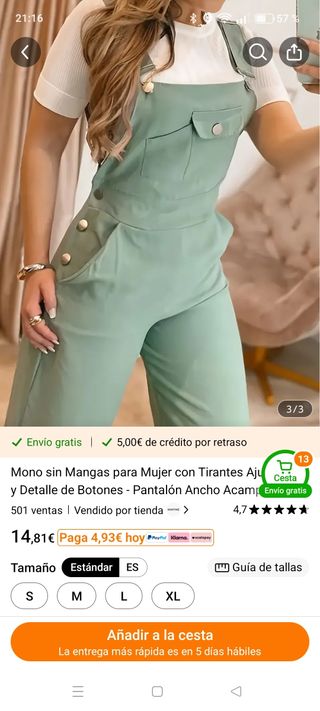 Mono verde tirantes botones talla L