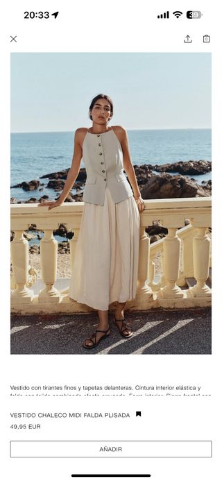 Vestido Zara beige falda plisada