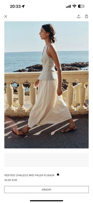 Vestido Zara beige falda plisada