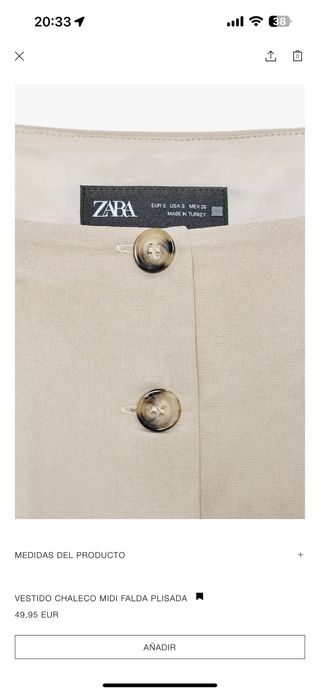 Vestido Zara beige falda plisada