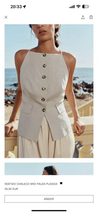 Vestido Zara beige falda plisada