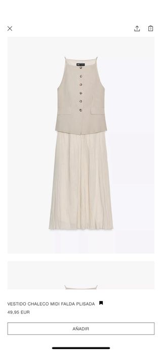 Vestido Zara beige falda plisada