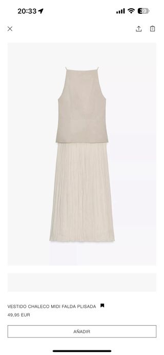 Vestido Zara beige falda plisada