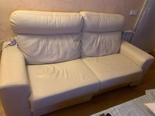 Sofá de 2 plazas de piel beige + sofá de 3 plazas