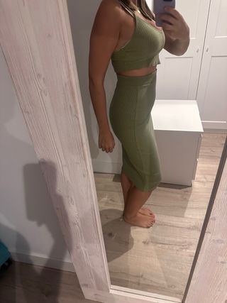 Conjunto Top y Falda Zara Verde Militar