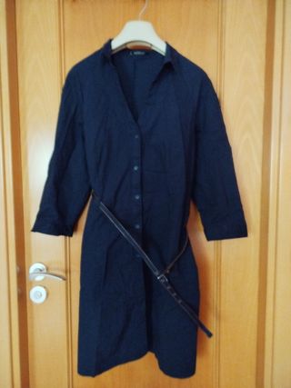 Vestido Mango Negro Talla L con Cinturón