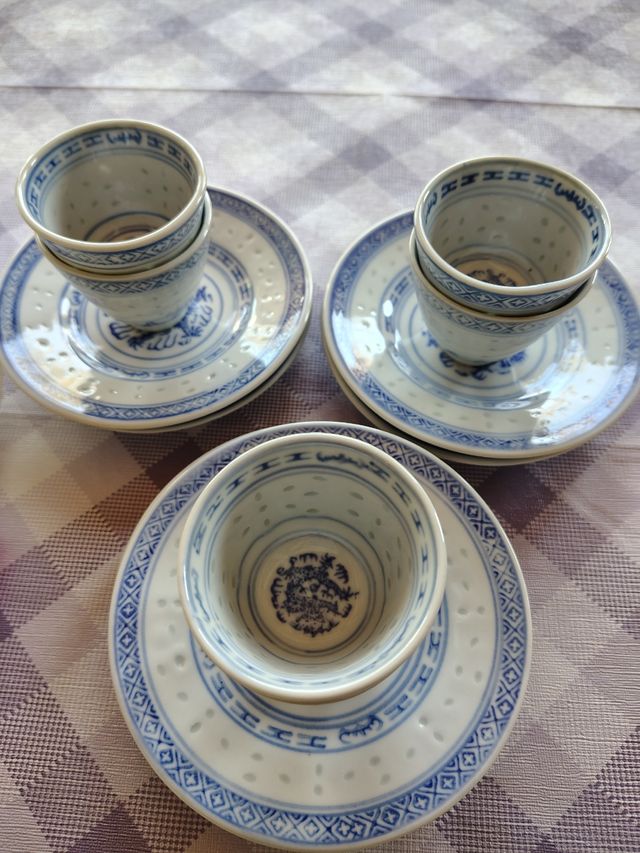 Set 6 Tazze e Piattini Porcellana Blu