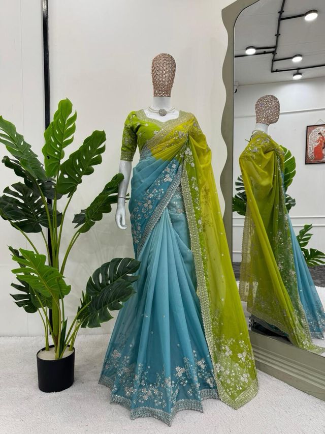 saree indiano blu e verde