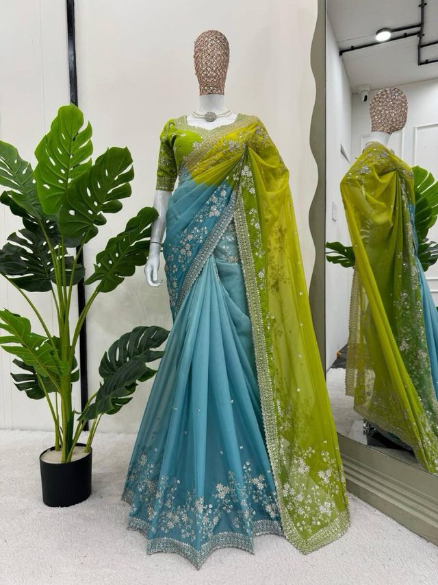 saree indiano blu e verde