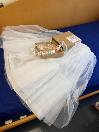 Vestido de Comunión Amaya  Blanco y lazo  Talla 12