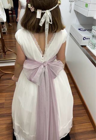 Vestido de Comunión Amaya  Blanco y lazo  Talla 12