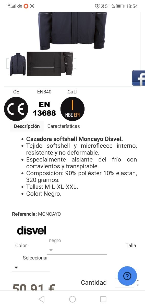 Cazadora trabajo Softshell Disvel Negra