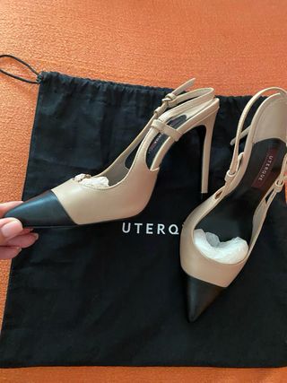 Zapatos tacón Uterqüe piel beige/negro T.37