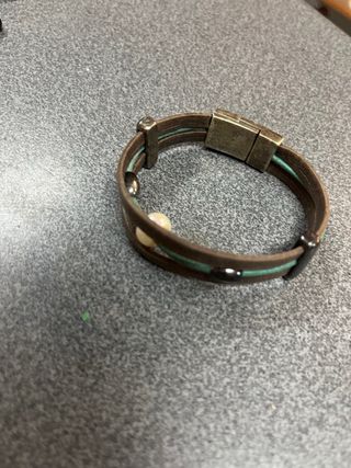 Pulsera de cuero marrón y turquesa