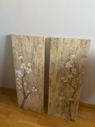Dos cuadros decorativos florales 83.5x30