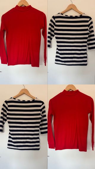 Camiseta rayas y jersey rojo