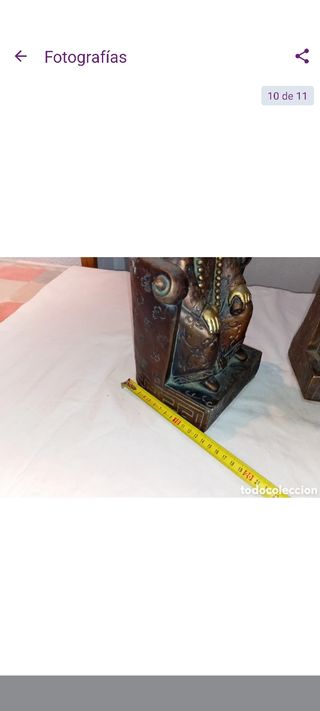 Pareja Esculturas madera y Pan de Oro guerreros 
