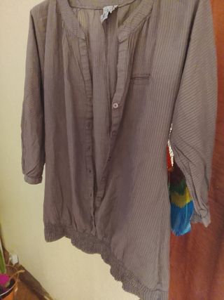 Blusa de algodón marrón manga 3/4