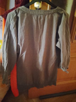 Blusa de algodón marrón manga 3/4