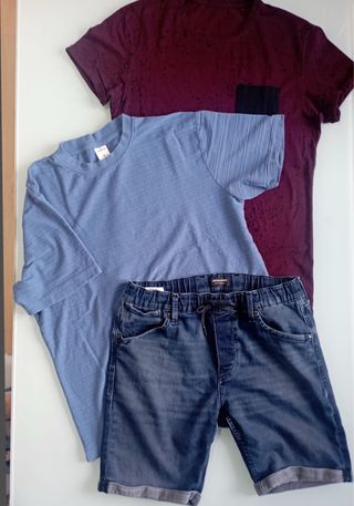 Lote 2 Camisetas y Pantalón Corto Vaquero Talla M-