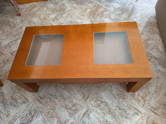 Mesa de centro elevable madera y cristal