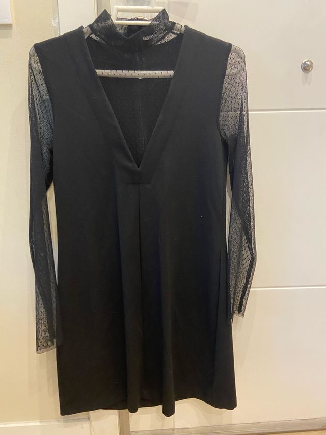 Vestido Zara Negro Manga Transparente