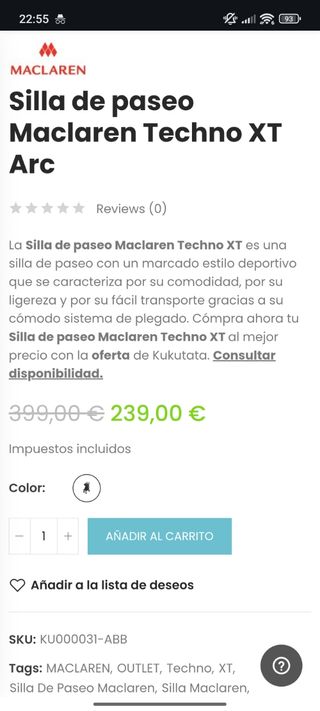 Silla de paseo Maclaren Techno XT Arc (Carrito)