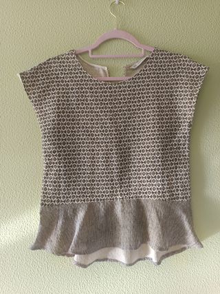 Top Zara beige y gris