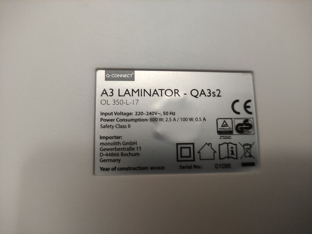 Plastificadora Q-Connect A3 Estándar