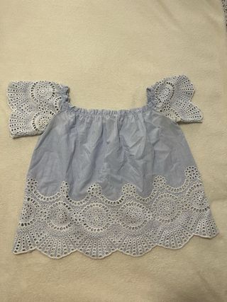 Blusa Hombro Descubierto Bordada Rayas