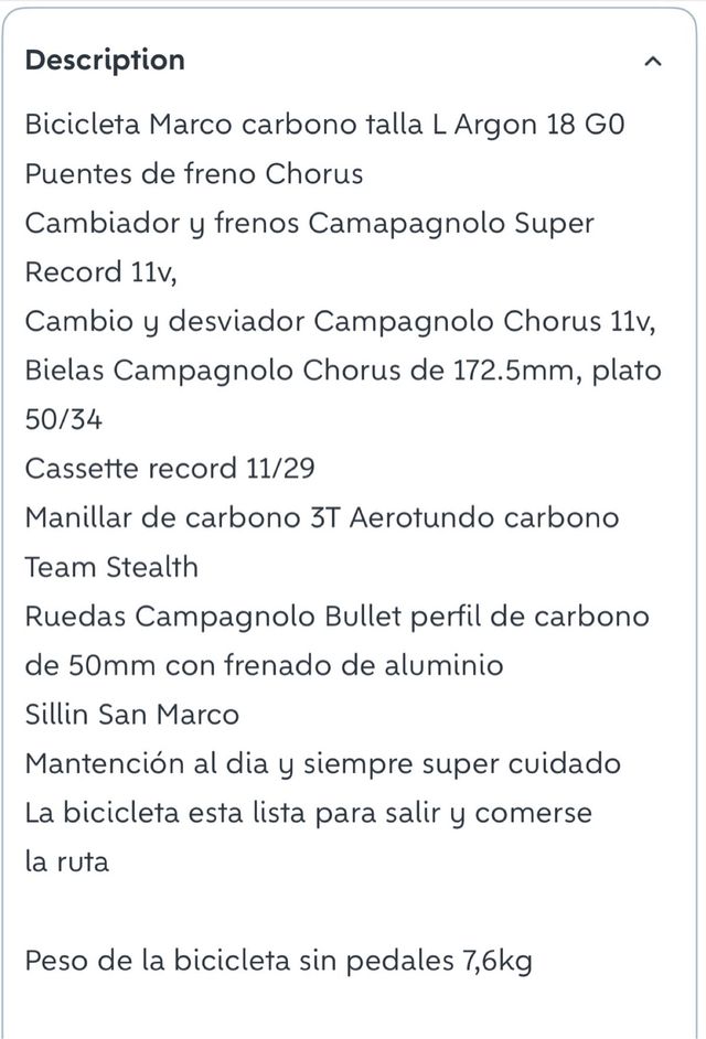 Bicicleta Argon 18 Talla L Campagnolo