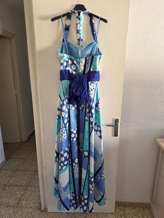 Vestido largo estampado azul y blanco Talla 44