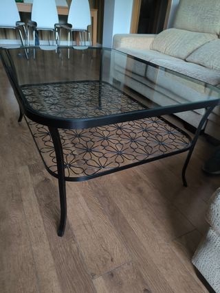 Mesa de centro cristal con diseño margaritas