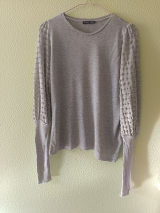 Jersey Zara Plateado Manga Abullonada