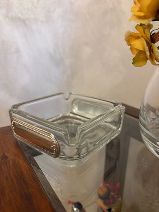 Posacenere cristallo con decoro argento