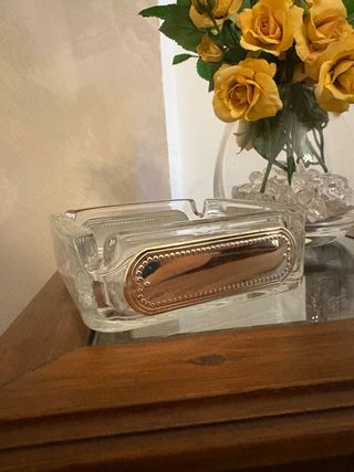 Posacenere cristallo con decoro argento