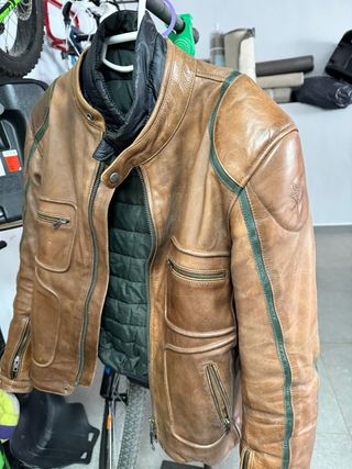 Chaqueta de moto de cuero marrón talla L