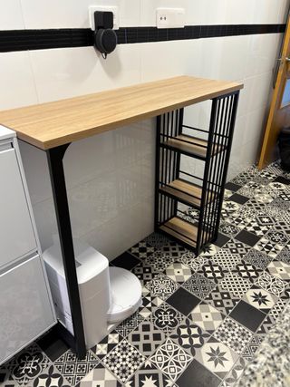 Mesa auxiliar alta cocina madera y metal