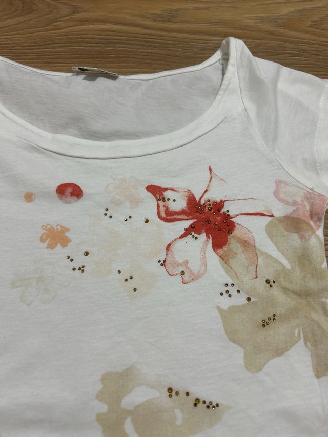 Camiseta Massimo Dutti floral blanca